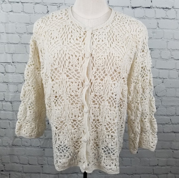 KROSHETTA | cream crocheted button up cardigan - Picture 1 of 6